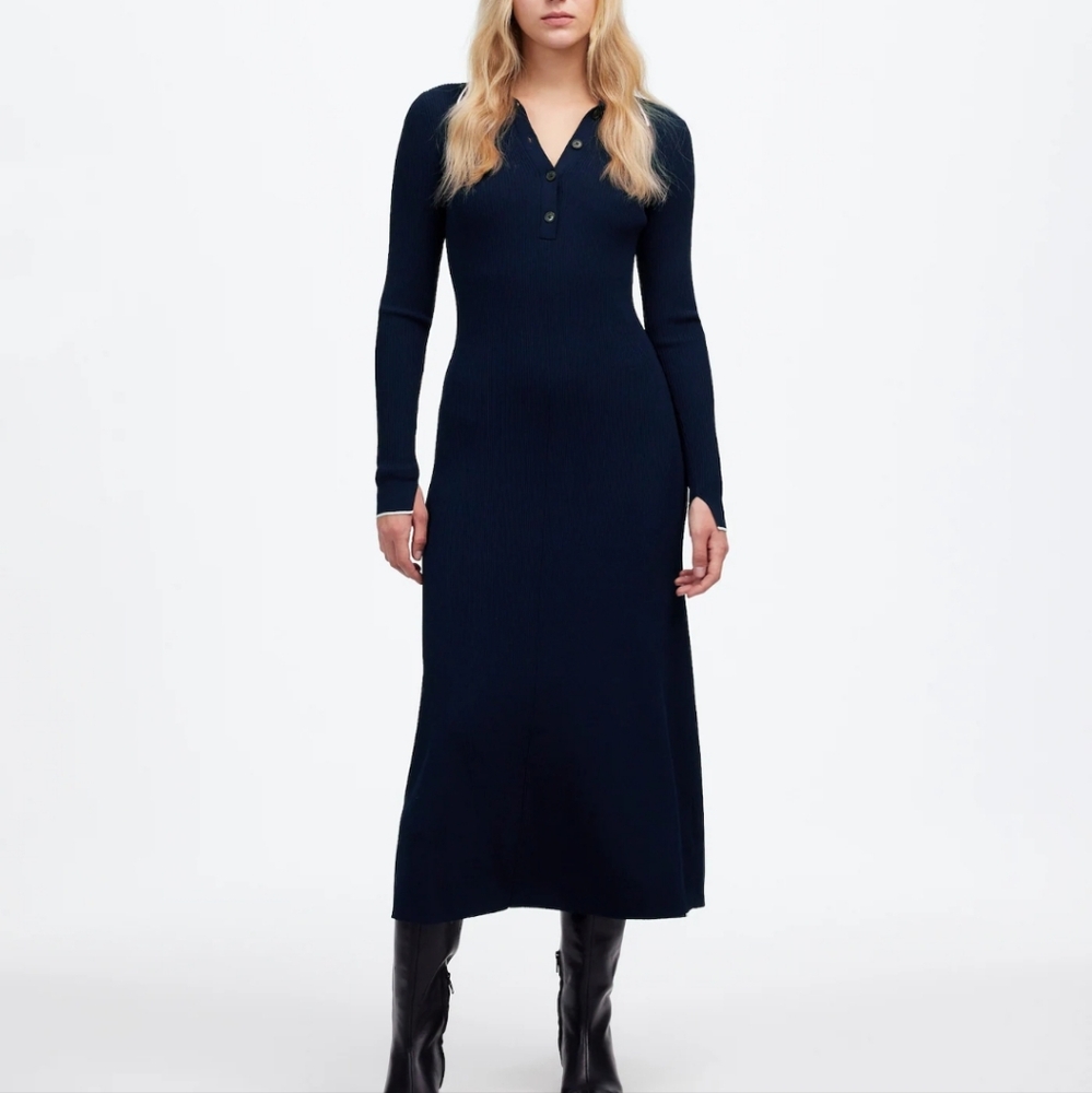Madewell Ribbed Long-Sleeve Midi Dress NT573  Size M - Picture 3 of 11